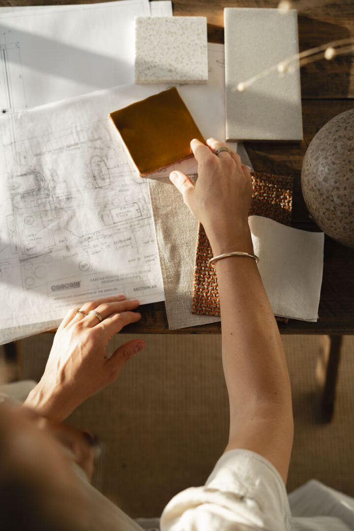Tiare Brasseur interior design mood board samples textiles plans hands